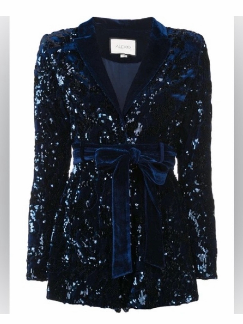 Alexis Navy Sequin Velvet Tie-Waist Blazer